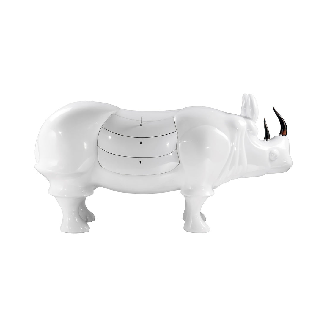 Rhino in White Resin with Drawers