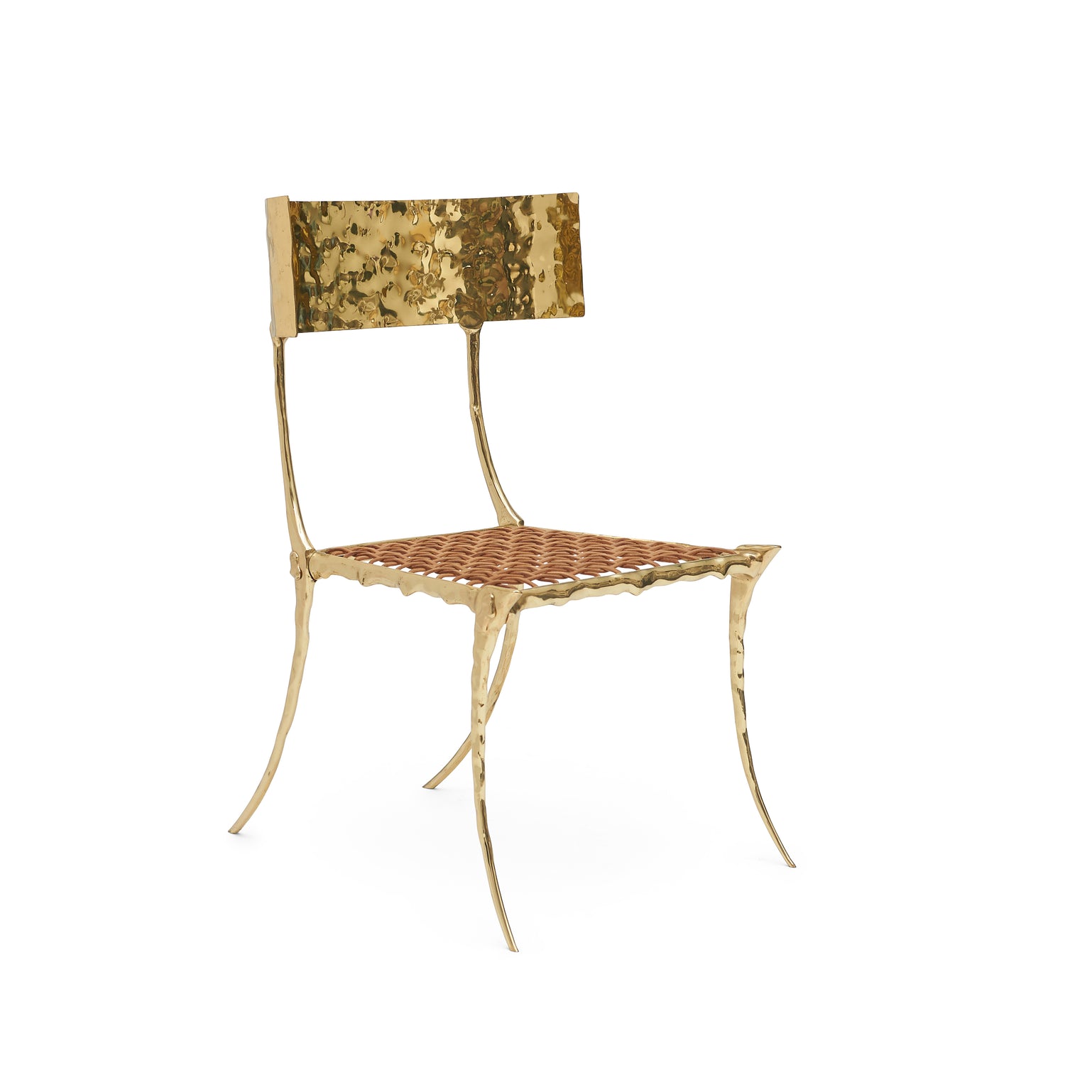 Aqua Brass Klismos Chair