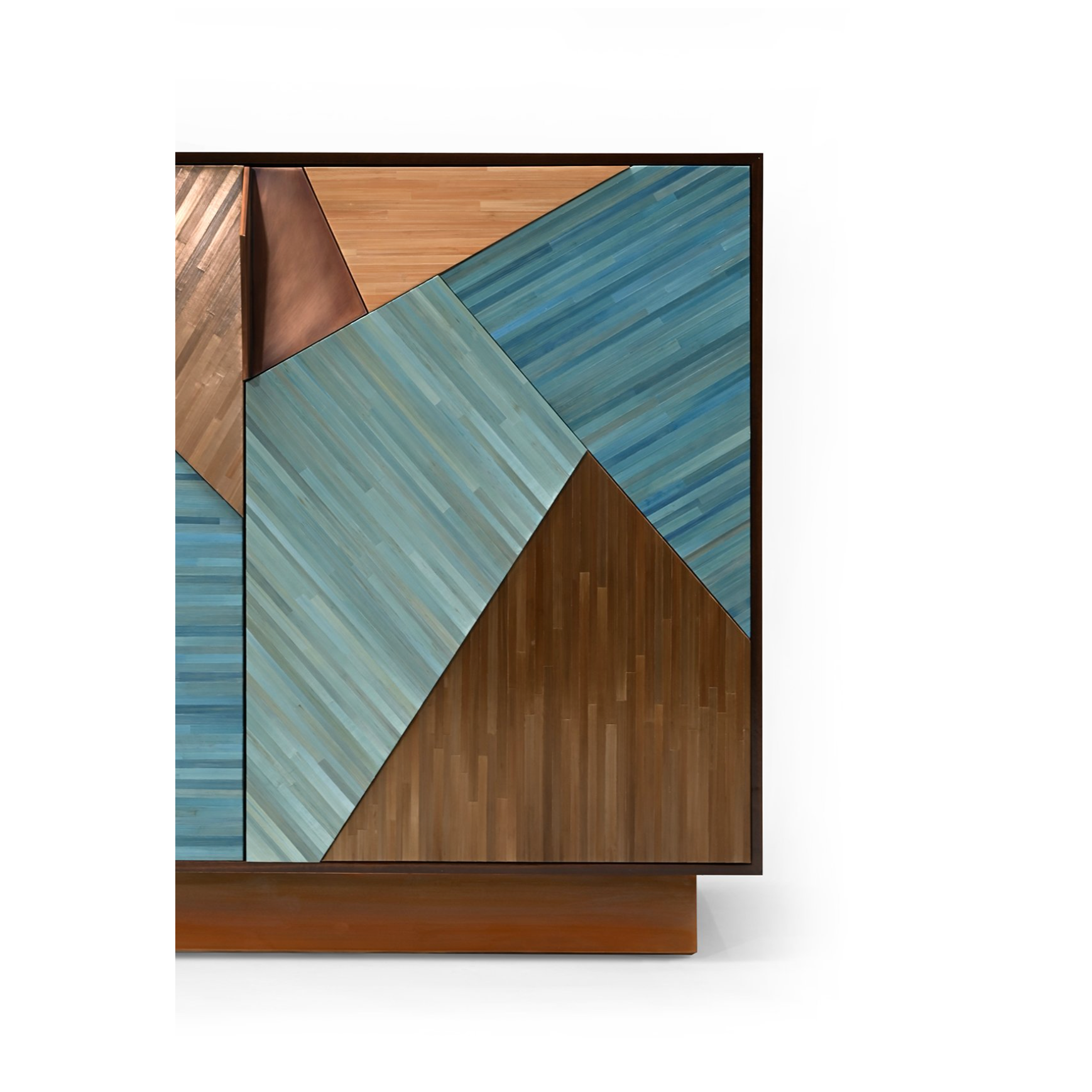 Cubist Credenza in Straw Marquetry and Bronze