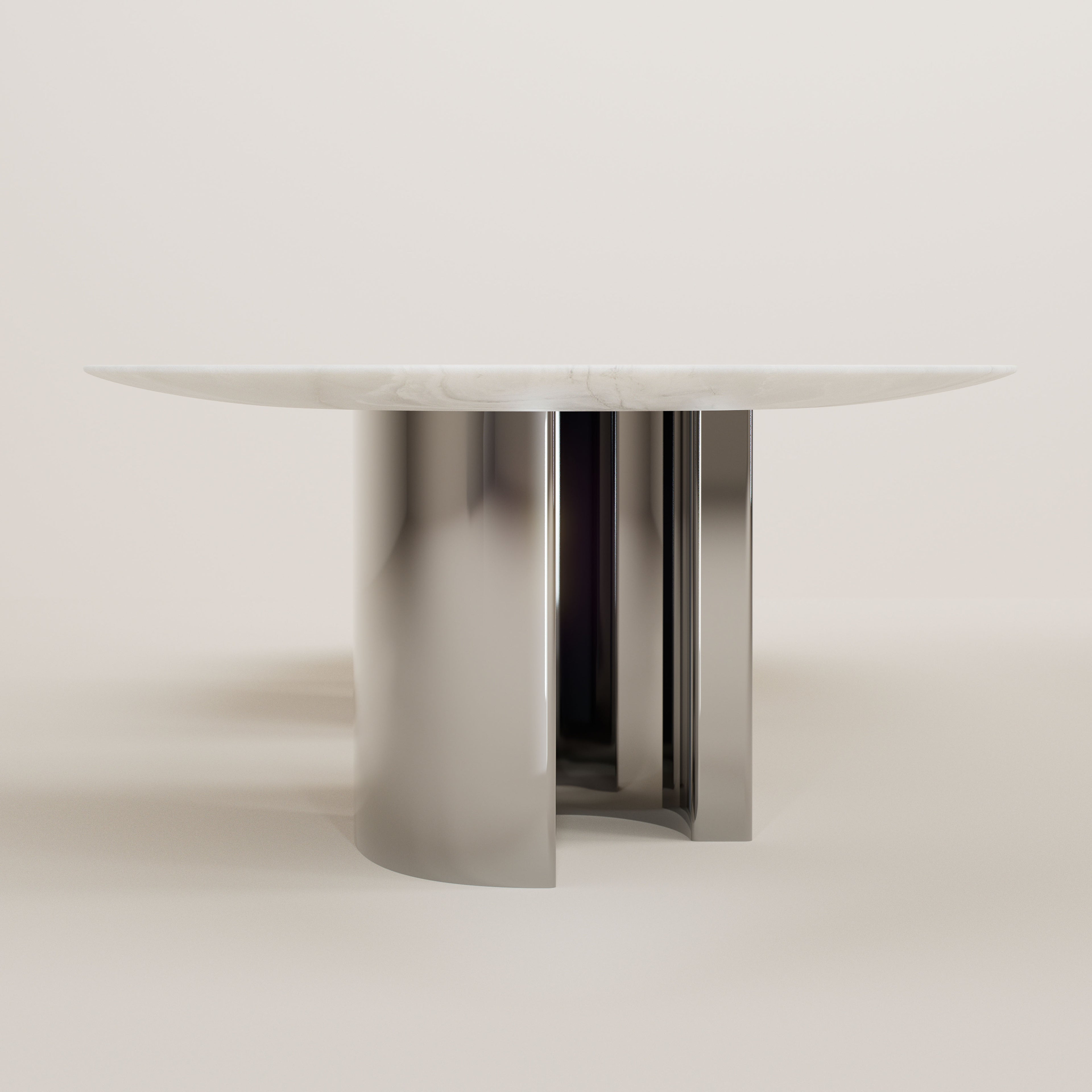Eternel Sans Temps Dining Table Xlong - White Onyx and Stainless Steel