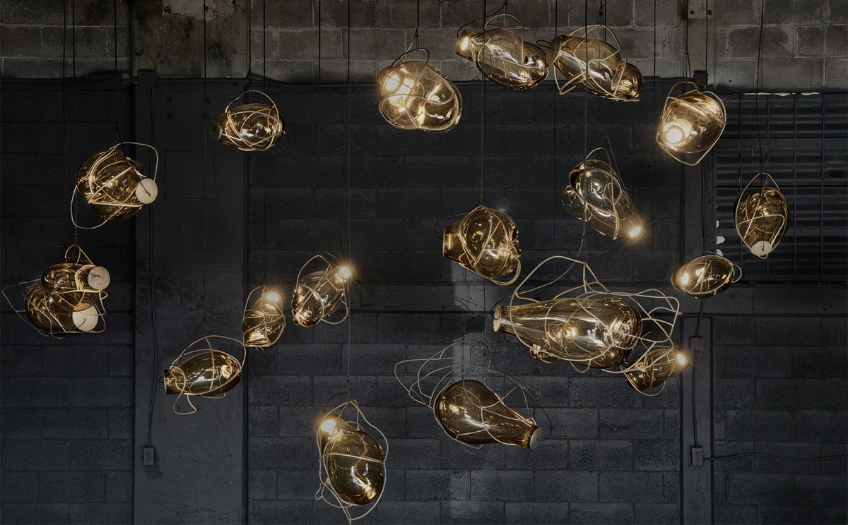 Nebula Lighting Sculpture - 22 Bubbles - Amber Glass
