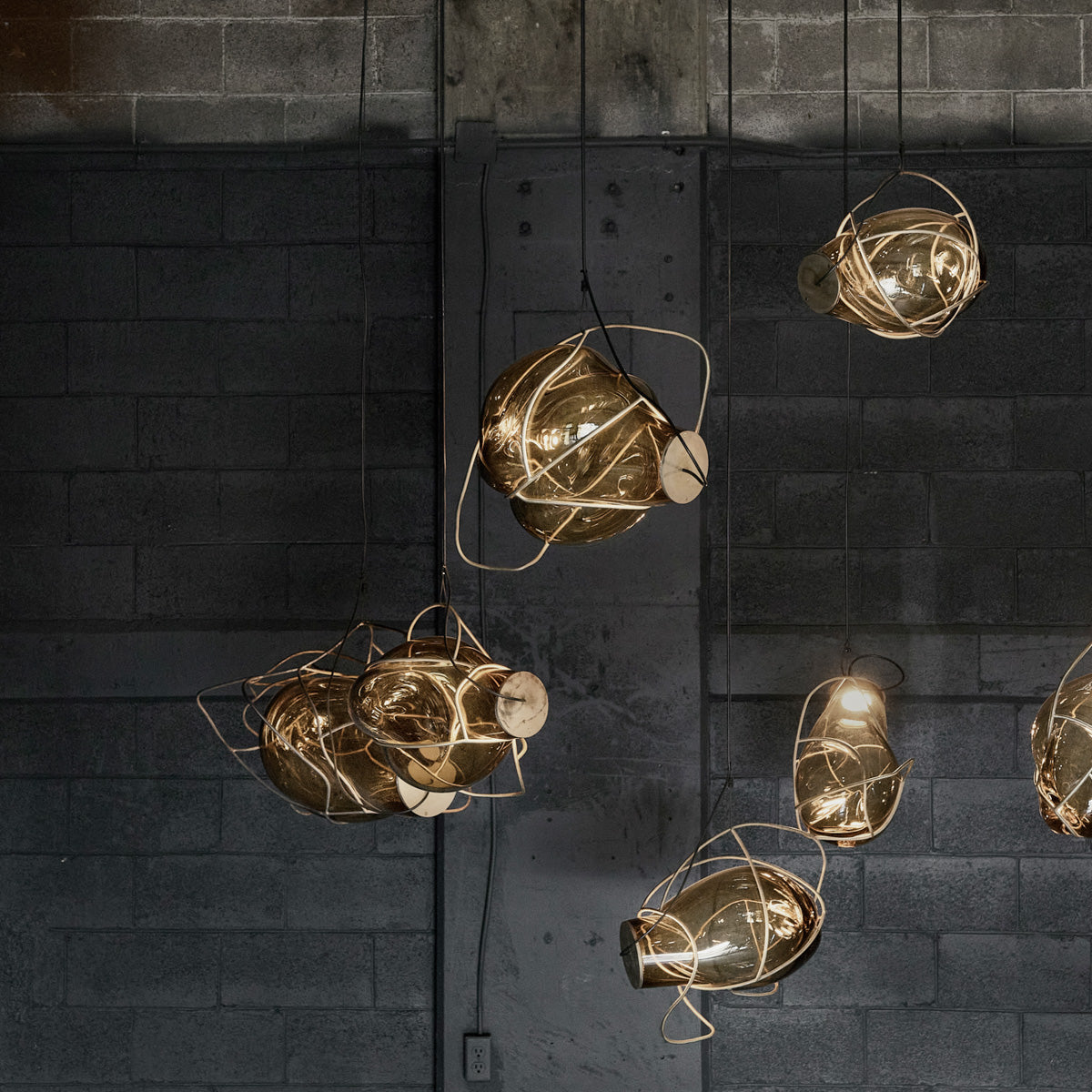 Nebula Lighting Sculpture - 22 Bubbles - Amber Glass