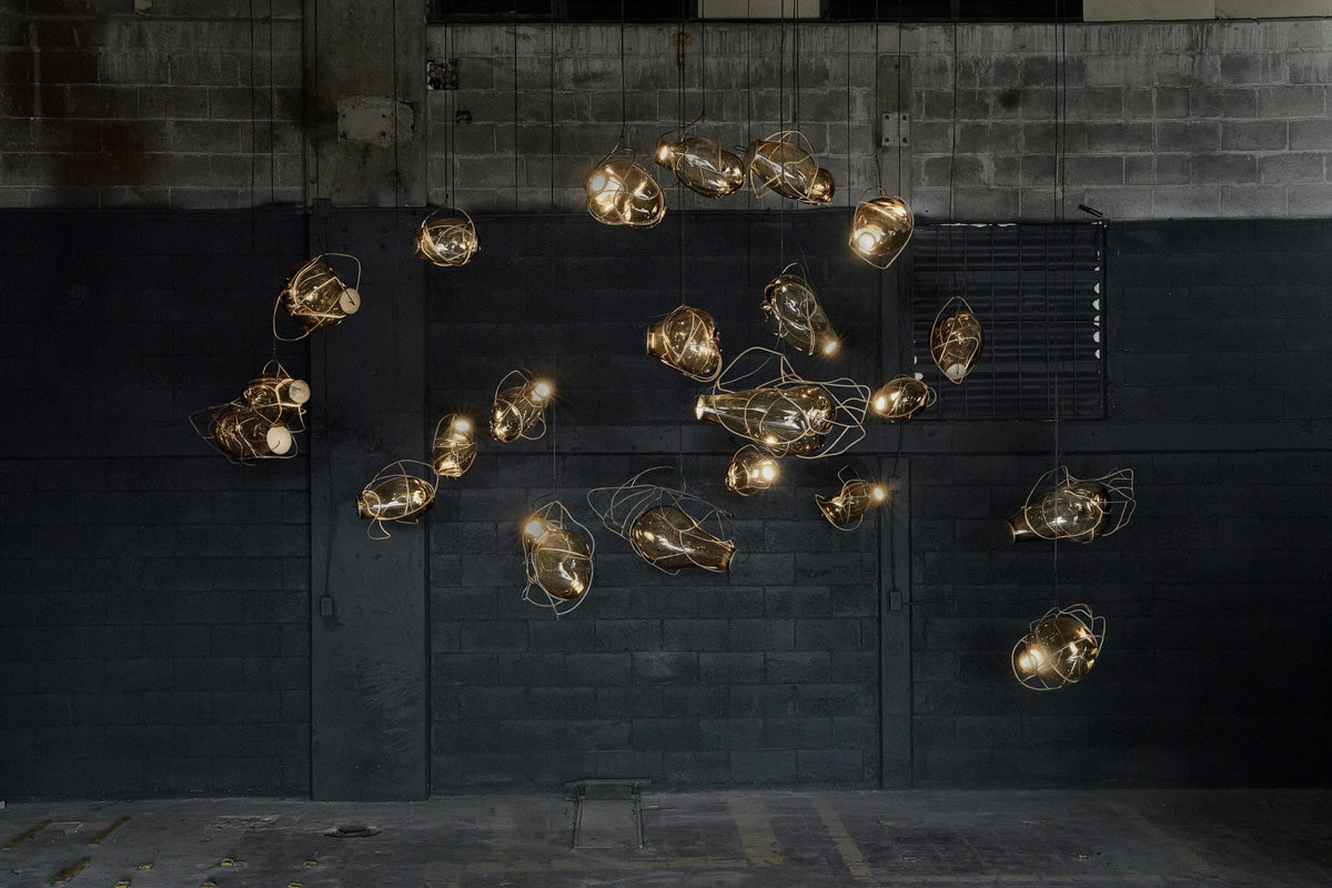 Nebula Lighting Sculpture - 22 Bubbles - Amber Glass