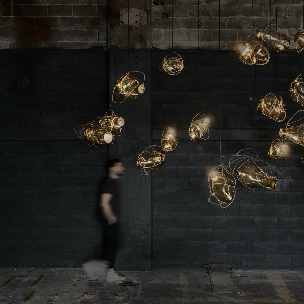 Nebula Lighting Sculpture - 22 Bubbles - Amber Glass