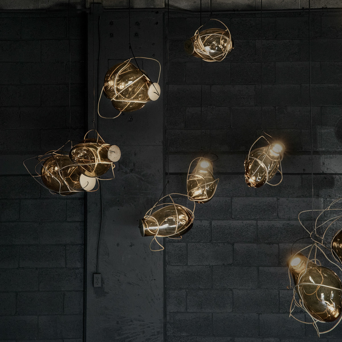 Nebula Lighting Sculpture - 22 Bubbles - Amber Glass