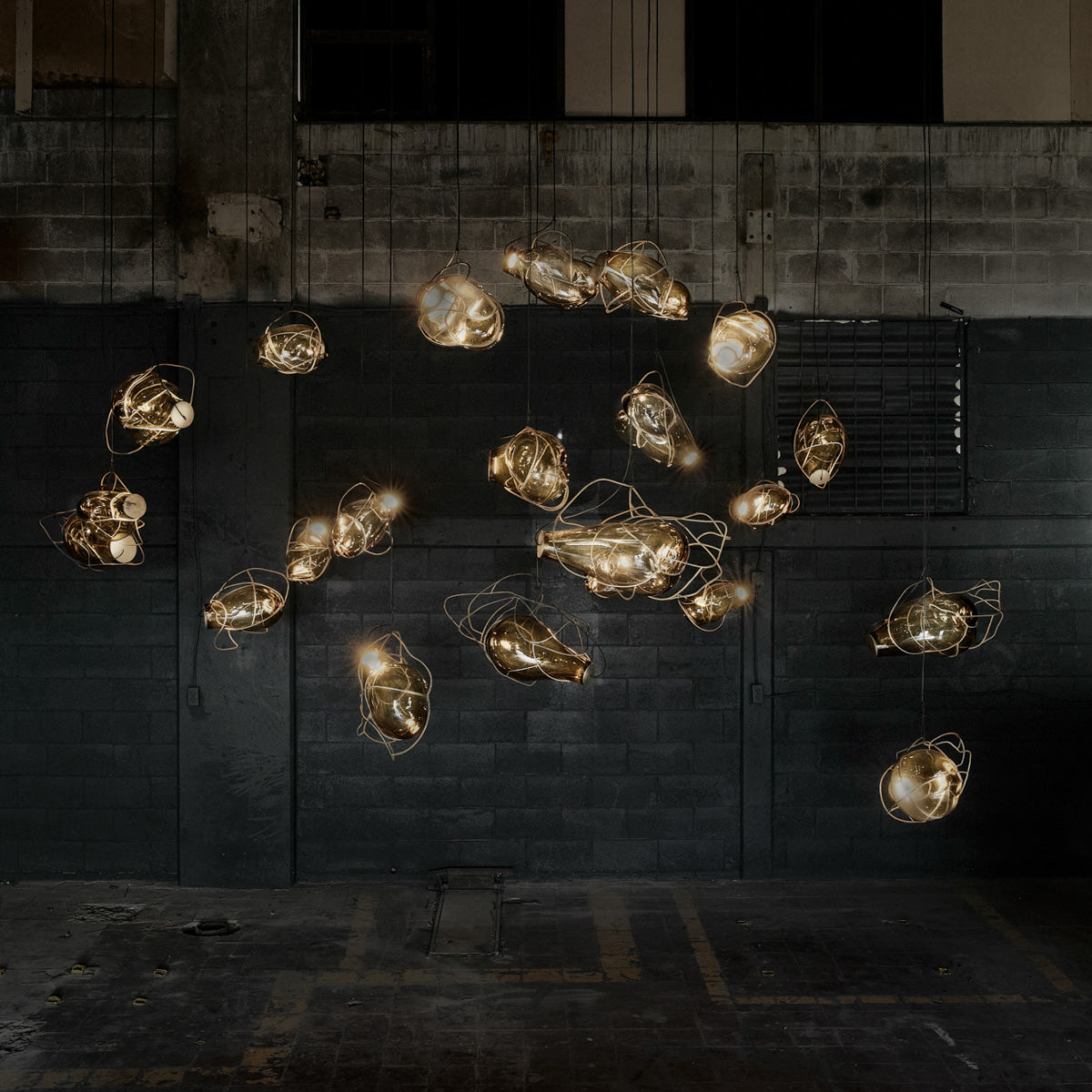 Nebula Lighting Sculpture - 22 Bubbles - Amber Glass