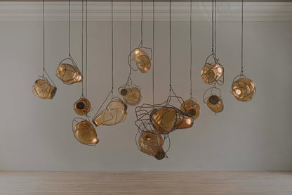 Nebula Lighting Sculpture - 13 Bubbles - Amber Glass