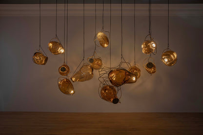 Nebula Lighting Sculpture - 13 Bubbles - Amber Glass