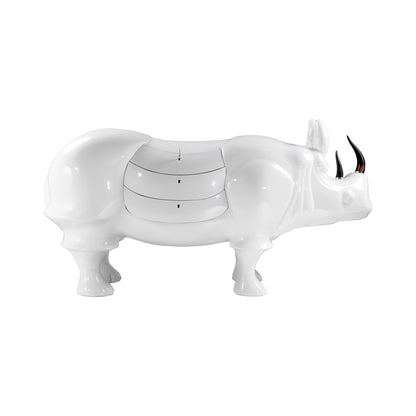 Rhino in White Resin with Drawers