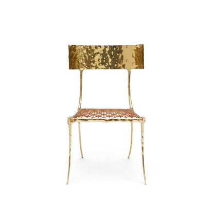 Aqua Brass Klismos Chair