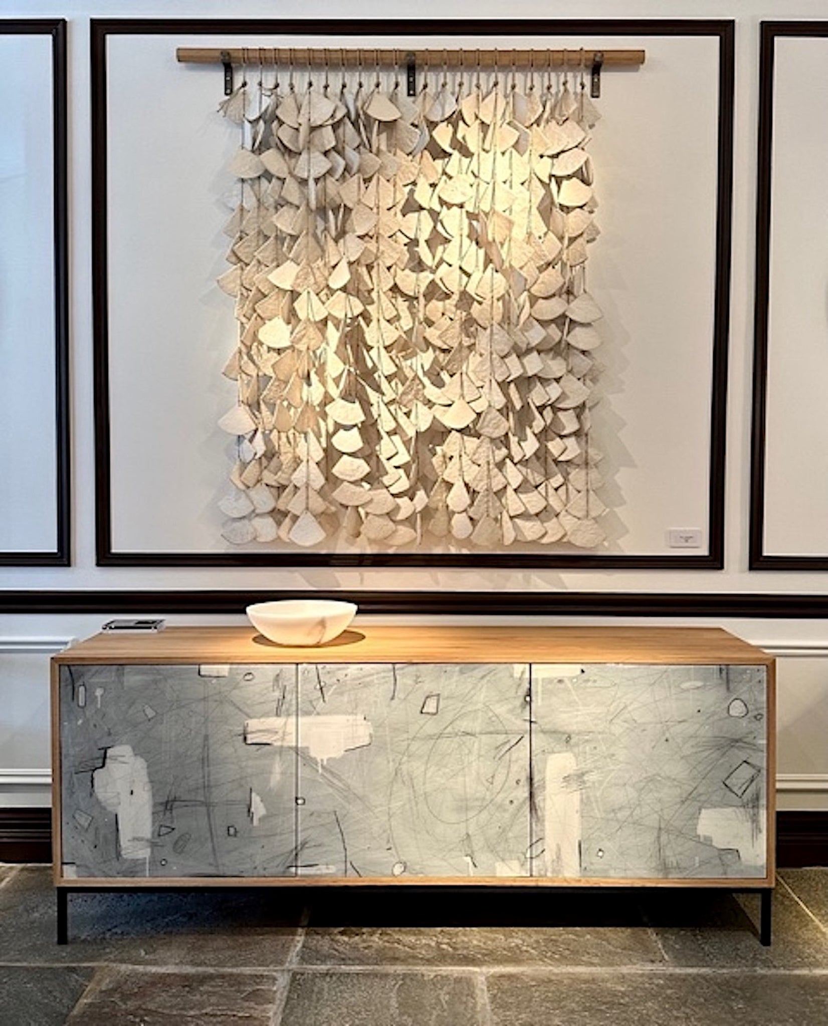 Abstract in White Credenza