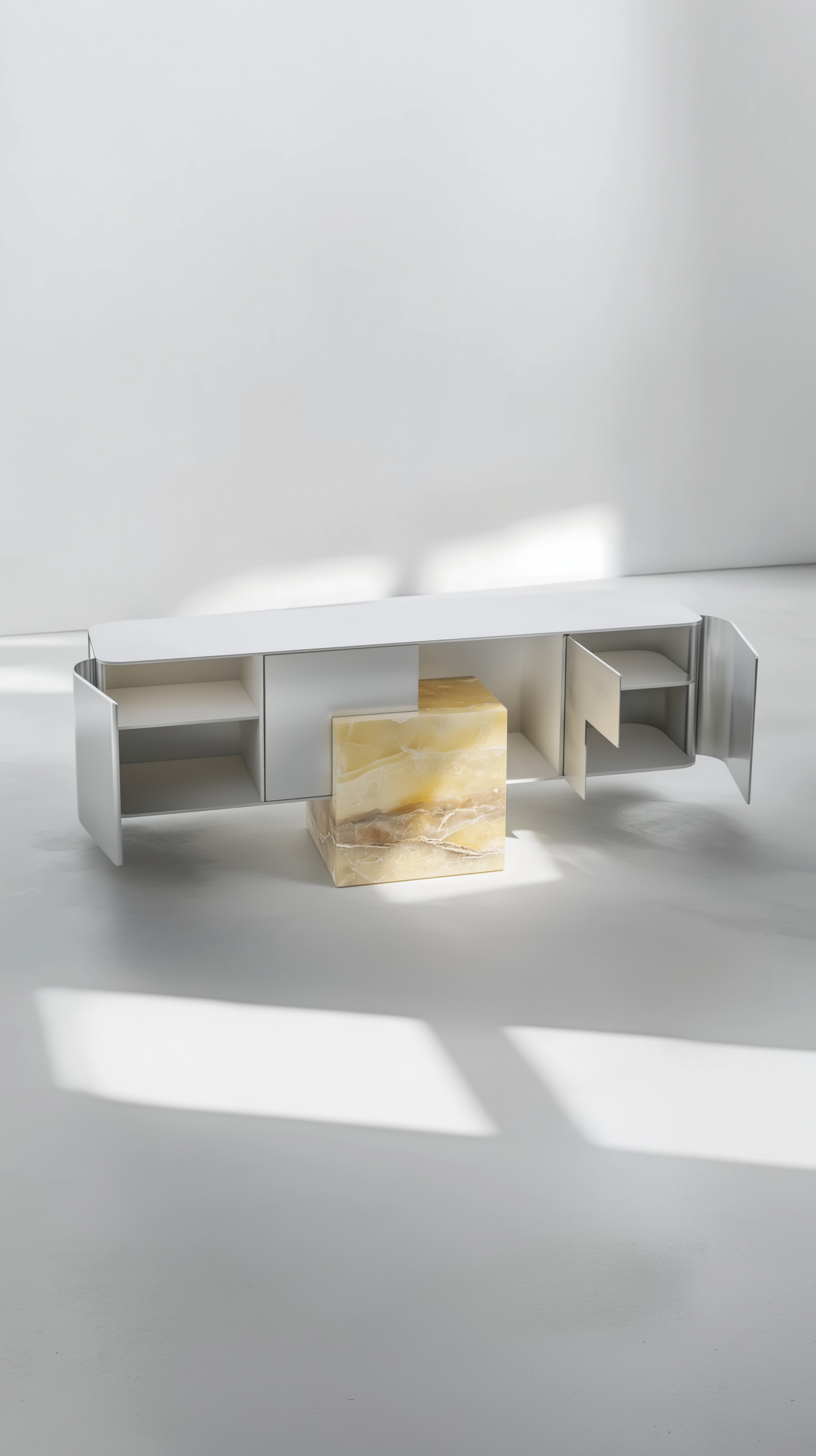 Coexist Credenza Brushed Aluminium Onyx