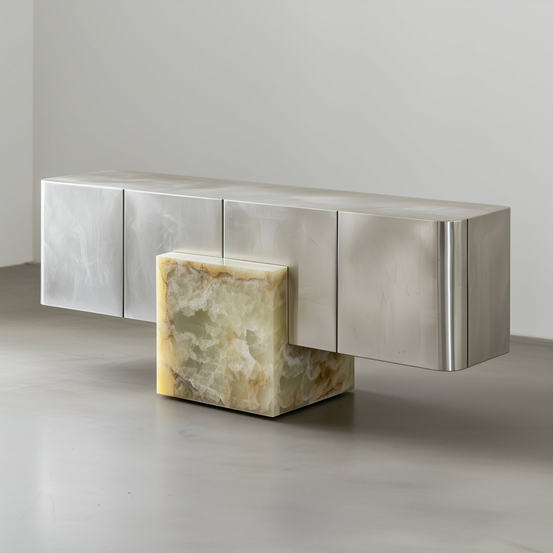 Coexist Credenza Brushed Aluminium Onyx