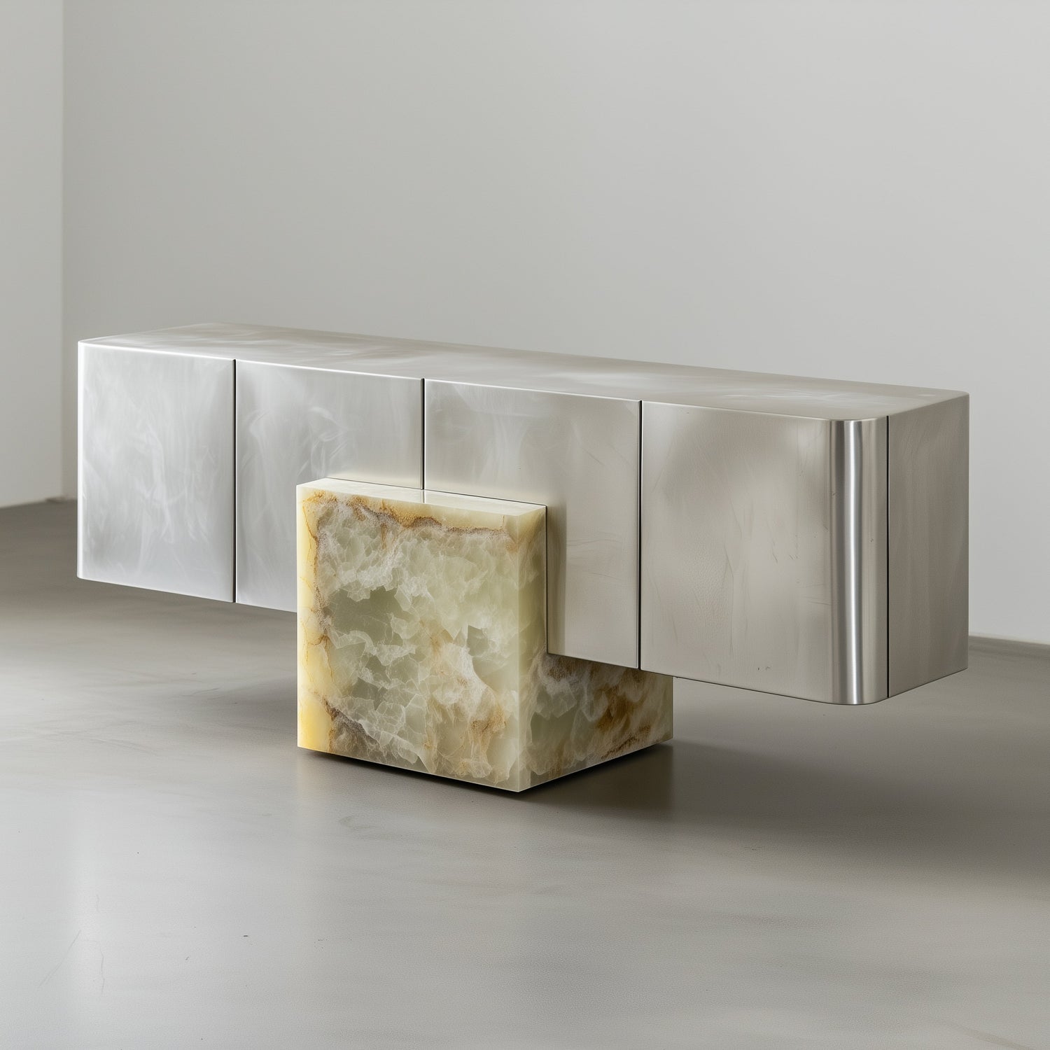 Coexist Credenza Brushed Aluminium Onyx