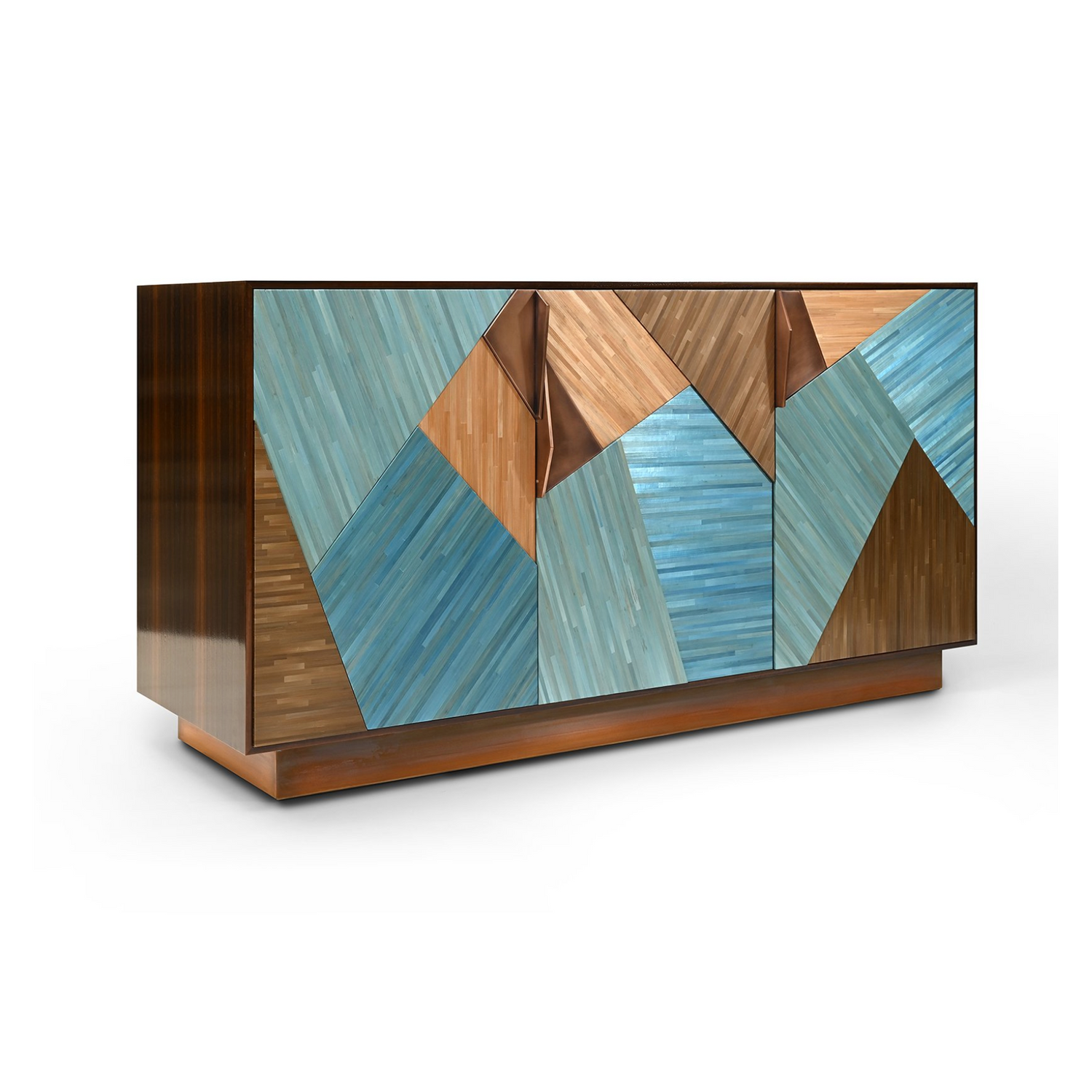 Cubist Credenza in Straw Marquetry and Bronze