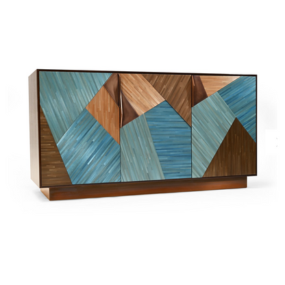 Cubist Credenza in Straw Marquetry and Bronze