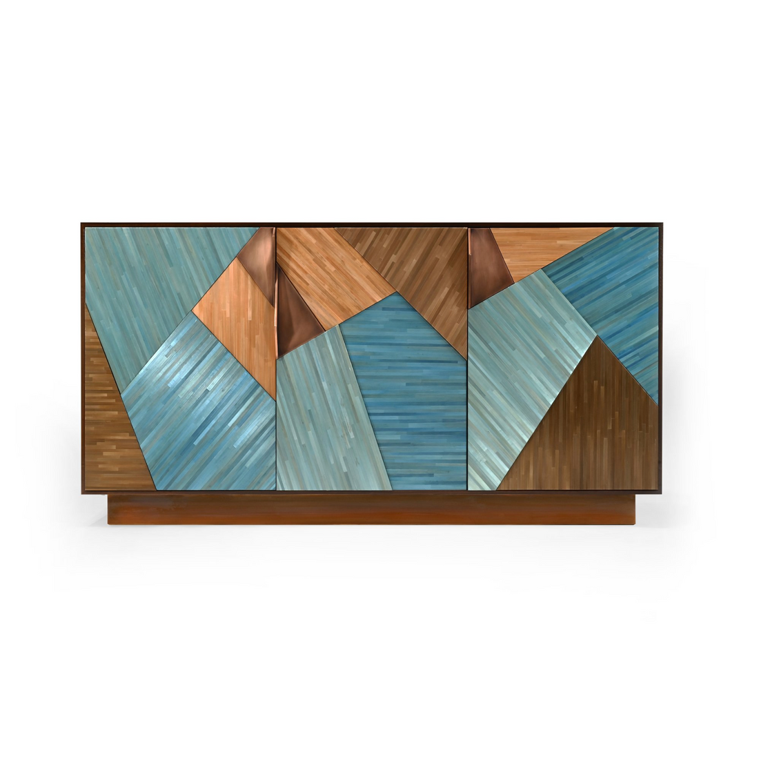 Cubist Credenza in Straw Marquetry and Bronze