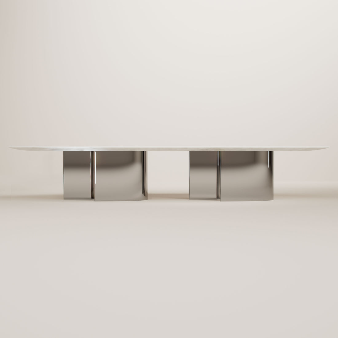 Eternel Sans Temps Dining Table Xlong - White Onyx and Stainless Steel