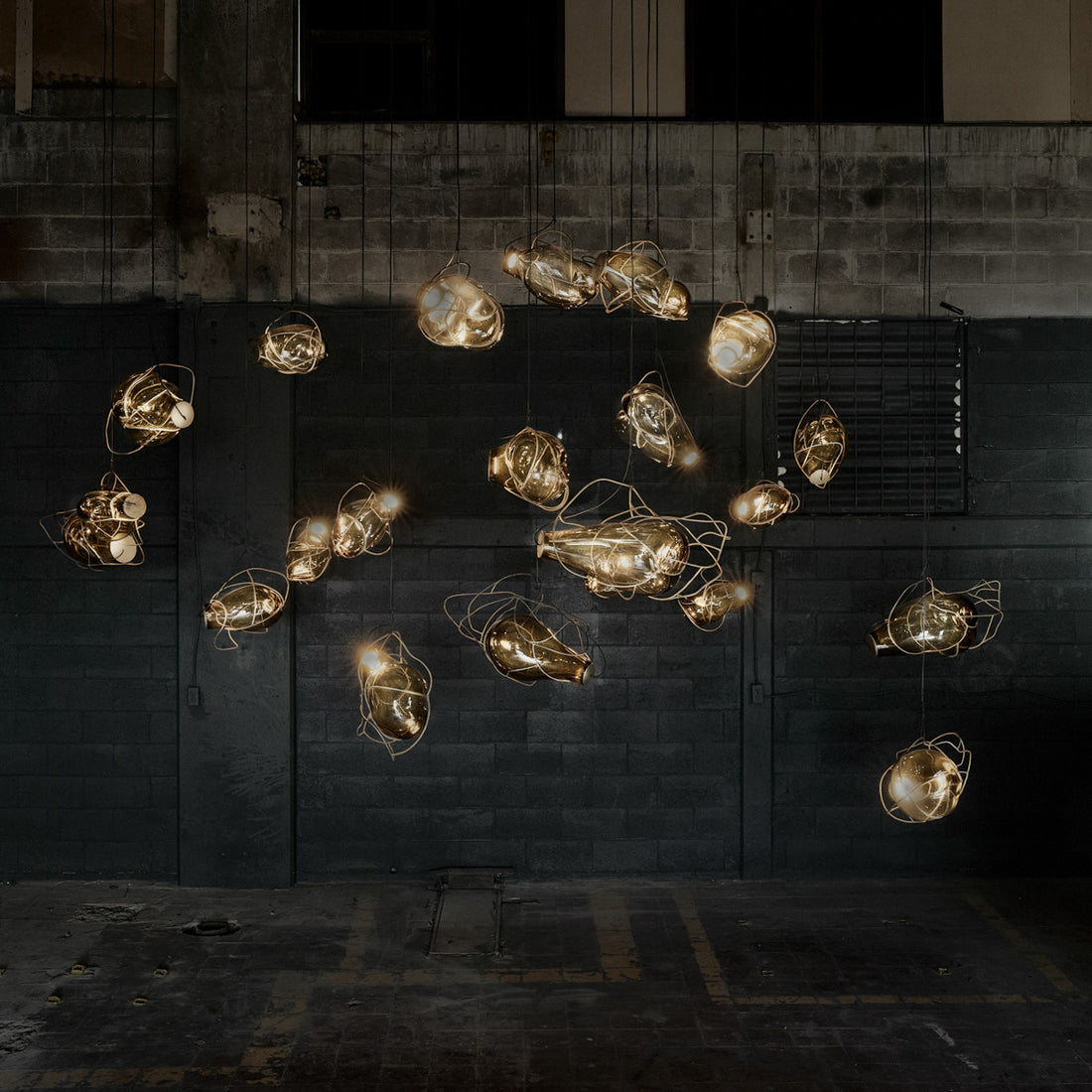 Nebula Lighting Sculpture - 22 Bubbles - Amber Glass