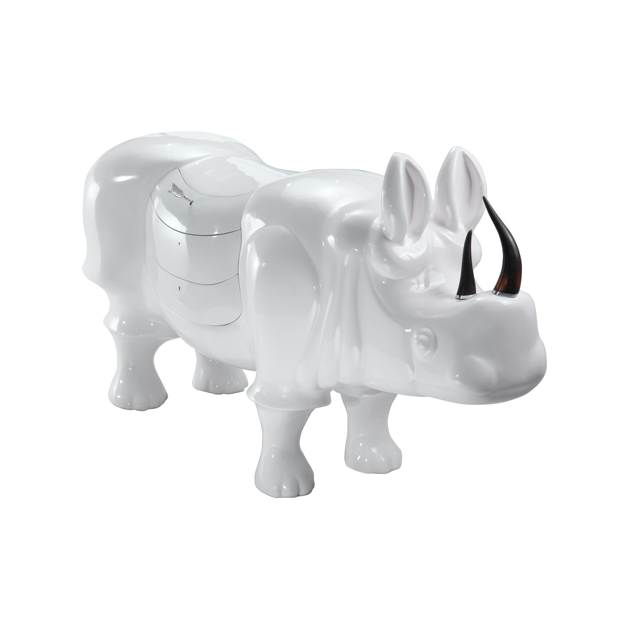 Rhino in White Resin with Drawers