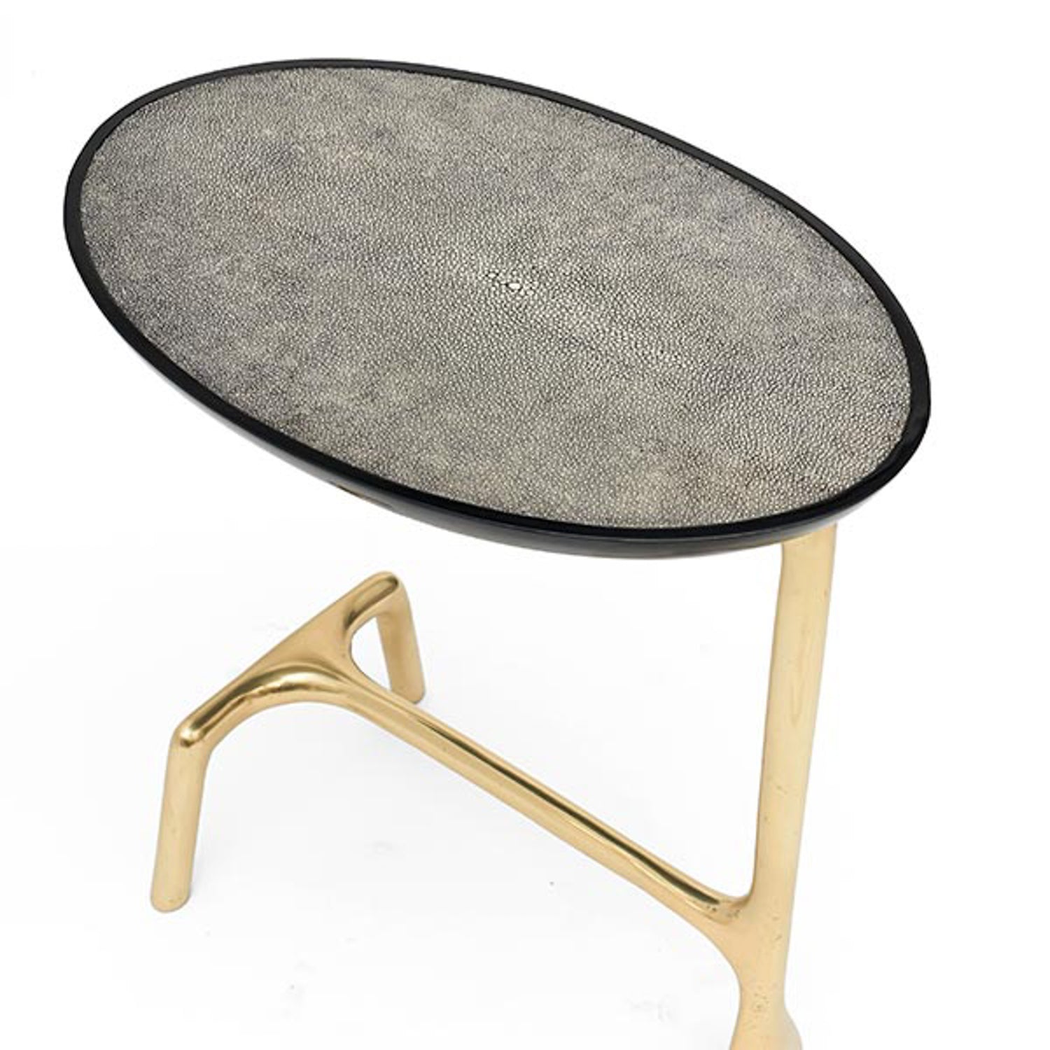 Uovo Side Table (Grey Shagreen Top, Jet-Black Resin)