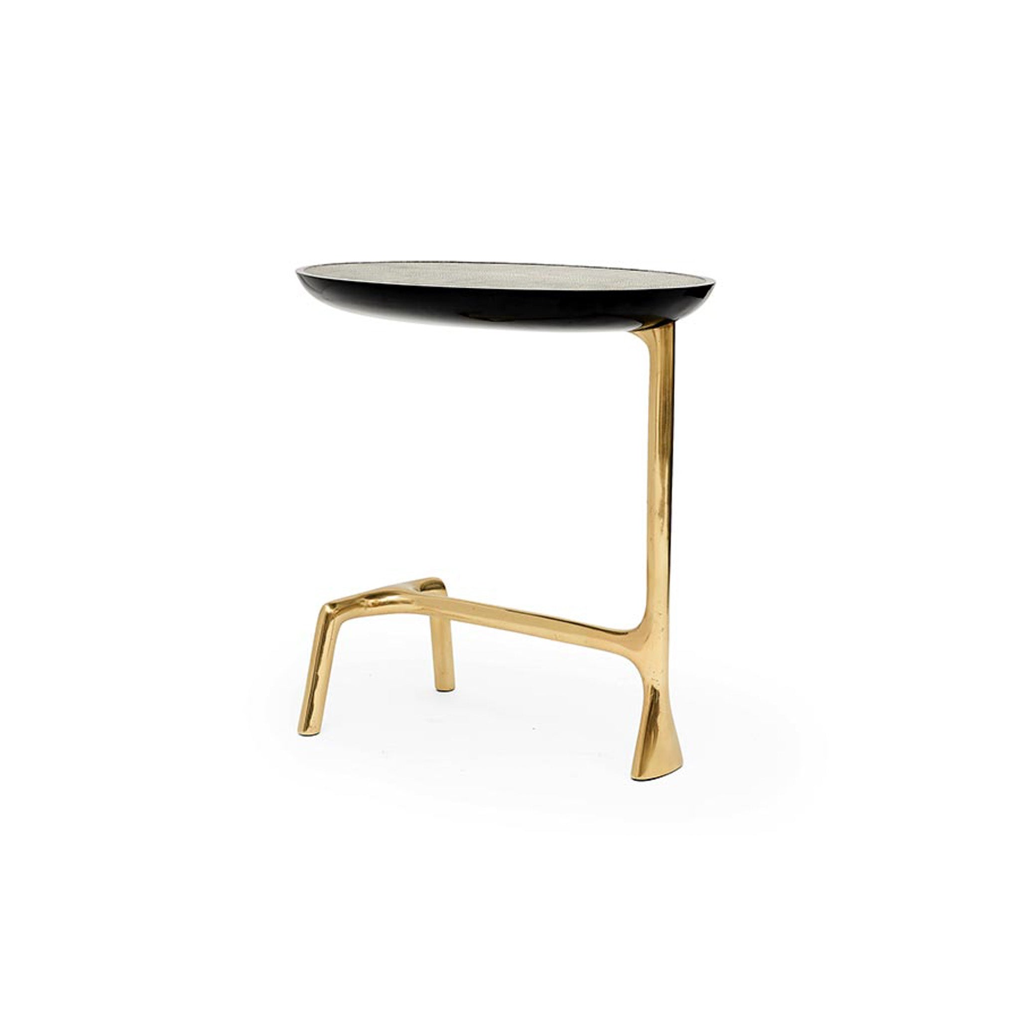 Uovo Side Table (Grey Shagreen Top, Jet-Black Resin)